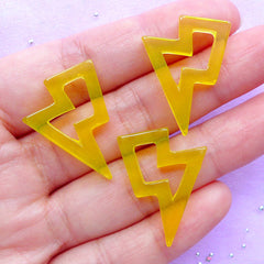 Kawaii Resin Cabochons | Lightning Bolt Cabochon | Decora Kei Decoden Supplies | Kitsch Jewellery Making (3pcs / Transparent Yellow / 20mm x 27mm / Flat Back)