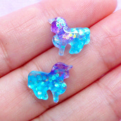 Mini Unicorn Cabochon in Galaxy Gradient | Glittery Resin Cabochons | Decoden Phone Case | Kawaii Craft Supplies (3pcs / Purple Aqua Blue / 11mm x 11mm / Flat Back)