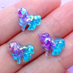 Mini Unicorn Cabochon in Galaxy Gradient | Glittery Resin Cabochons | Decoden Phone Case | Kawaii Craft Supplies (3pcs / Purple Aqua Blue / 11mm x 11mm / Flat Back)