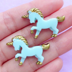 CLEARANCE Cute Unicorn Cabochons | Small Decoden Cabochon | Kawaii Resin Pieces | Mahou Kei Jewelry Making | Magical Embellishments (2pcs / Blue / 28mm x 20mm / Flat Back)