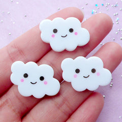 Kawaii Cloud Cabochons with Happy Face | Planner Charm Making (3 pcs / 25mm x 16mm)