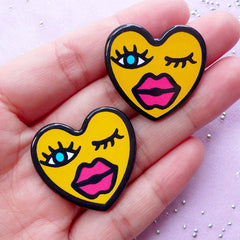 Heart Face Acrylic Cabochons | Harajuku Kei Jewellery Making (2pcs / 30mm x 28mm)