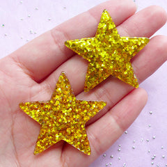 CLEARANCE Resin Star Cabochons with Gold Confetti | Kawaii Cabochon Supplies (2pcs / 39mm x 37mm)