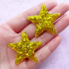 CLEARANCE Resin Star Cabochons with Gold Confetti | Kawaii Cabochon Supplies (2pcs / 39mm x 37mm)