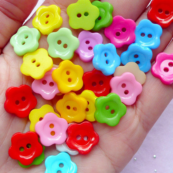 Assorted Flower Buttons | Sewing Supplies | Mixed Media Art (12mm / 65pcs /  Colorful Mix)