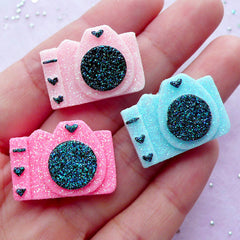 Glitter Camera Cabochons | Resin Embellishment | Decoden Supplies (3pcs / 25mm x 18mm)