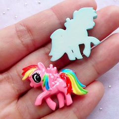 Kawaii Pony Cabochons | Phone Case Decoden Supplies | Resin Embellishment (Pink & Blue / 2pcs / 27mm x 23mm)