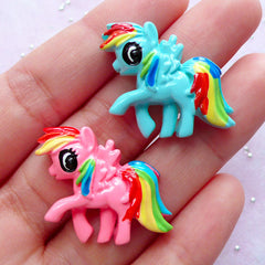 Kawaii Pony Cabochons | Phone Case Decoden Supplies | Resin Embellishment (Pink & Blue / 2pcs / 27mm x 23mm)