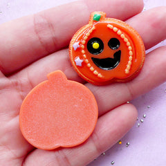 Halloween Pumpkin Resin Cabochons | Flat Back Decoden Pieces (2 pcs / 28mm x 27mm)