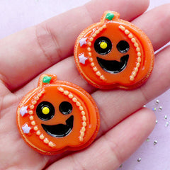 Halloween Pumpkin Resin Cabochons | Flat Back Decoden Pieces (2 pcs / 28mm x 27mm)