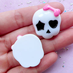 Kawaii Skull Lady with Bow Cabochons | Gothic Lolita Decoden Supplies (2 pcs / 24mm x 28mm)