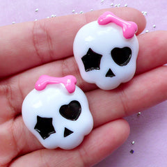 Kawaii Skull Lady with Bow Cabochons | Gothic Lolita Decoden Supplies (2 pcs / 24mm x 28mm)