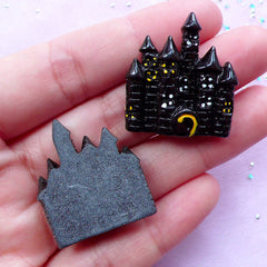 Haunted Mansion Cabochons | Halloween Ghost House | Gothic Decoden Supplies (Black / 2 pcs / 26mm x 29mm)