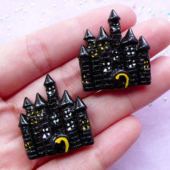Haunted Mansion Cabochons | Halloween Ghost House | Gothic Decoden Supplies (Black / 2 pcs / 26mm x 29mm)