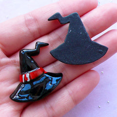 Witch Hat Cabochons | Witchcraft Decoration | Halloween Embellishment (Black / 2 pcs / 31mm x 29mm)