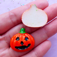 Pumpkin Resin Cabochons | Halloween Embellishment | Table Scatter (Orange / 2 pcs / 25mm x 23mm)