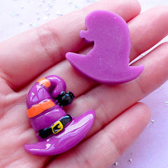 Halloween Resin Cabochons | Witch Hat with Spider Cabochon | Spooky Embellishment (Purple / 2 pcs / 29mm x 27mm)