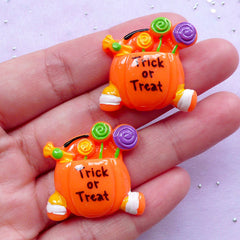 Halloween Candy Bowl Resin Cabochons | Trick or Treat Decoden Pieces (2 pcs / 27mm x 26mm)