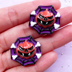 Halloween Decoden Cabochons | Spider Web Resin Cabochon | Creepy Phone Case Deco (2 pcs / 24mm x 23mm)