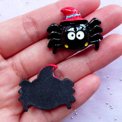 Spider with Witch Hat Cabochons | Creepy Cute Decoden | Kawaii Halloween Decoration (2 pcs / 30mm x 24mm)