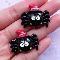 Spider with Witch Hat Cabochons | Creepy Cute Decoden | Kawaii Halloween Decoration (2 pcs / 30mm x 24mm)