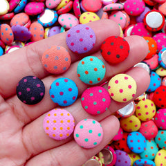 CLEARANCE 12mm Round Fabric Button Cabochon in Polka Dot Pattern | Embellishment Supplies & Earrings Making (10pcs / Assortment / Flat Back)