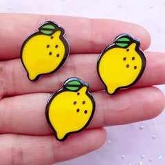 Lemon Acrylic Cabochons | Flat Back Fruit Cabochon | Decora Kei Accessories DIY | Hair Bow Center Supplies (3pcs / 17mm x 23mm)