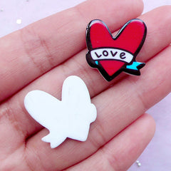 CLEARANCE Heart with Love Cabochons | Flat Back Acrylic Cabochon | Wedding Embellishments | Valentine's Day Decor (3pcs / 20mm x 22mm)