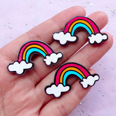 CLEARANCE Rainbow & Cloud Cabochons | Harajuku Kei Acrylic Cabochon | Kawaii Craft Supplies (3pcs / 37mm x 20mm)