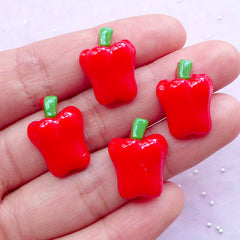 Red Pepper Cabochons | Vegetable Resin Cabochon | Miniature Food Embellishments | Scrapbooking Supplies (4pcs / 14mm x 19mm)