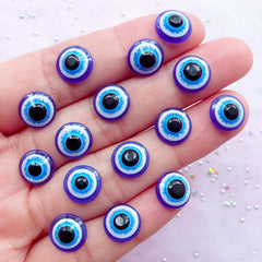 Evil Eye Cabochons | Round Stink Eye Cabochon | Religion Protection Good Luck Turkish Jewelry Findings (15pcs / 10mm / Flat Back)