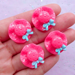 Decoden Cabochon Supplies | Lady Hat Cabochons | Kawaii Hair Bow Center | Baby Hair Clip Making (4 pcs / 21mm)