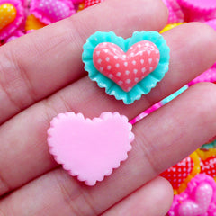 CLEARANCE Polka Dot Heart Cabochons | Colorful Decora Kei Cabochon | Baby Hair Bow Centers (4 pcs by Random / 20mm x 17mm)