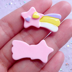 Shooting Star Cabochons | Decoden Resin Cabochon | Kawaii Pastel Kei Jewelry Making | Phone Case Decoration (2 pcs / Pink / 28mm x 16mm)