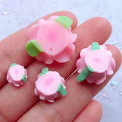 Polymer Clay Flower Cabochon | Floral Embellishments | Decoden Pieces | Phone Case Decoration | Fimo Jewellery Making (4pcs / Pink / 9mm, 13mm, 16mm & 21mm)
