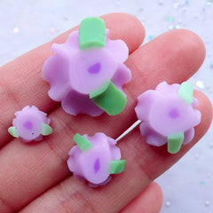Purple Flower Cabochons | Floral Decoden Pieces | Fimo Rose Cabochon | Polymer Clay Jewellery Making | Scrapbook Supplies (4pcs / 9mm, 13mm, 16mm & 21mm)