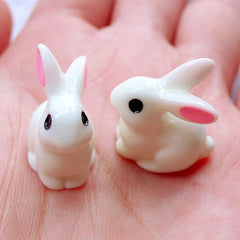Easter Bunny Cabochons | 3D Rabbit Cabochon | Kawaii Animal Cabochon | Fairy Garden Decoration | Resin Decoden Pieces | Cute Embellishments (2 pcs / 11mm x 20mm)