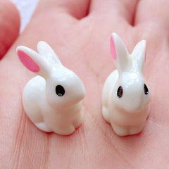 Easter Bunny Cabochons | 3D Rabbit Cabochon | Kawaii Animal Cabochon | Fairy Garden Decoration | Resin Decoden Pieces | Cute Embellishments (2 pcs / 11mm x 20mm)