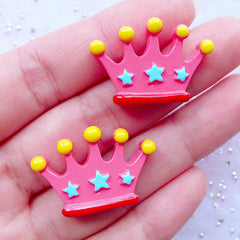 CLEARANCE Pink Crown Cabochon | Kawaii Decoden Phone Case | Princess Baby Girl Shower Decoration | Fairytale Party Supplies | Resin Embellishments (2 pcs / 28mm x 19mm / Flat Back)