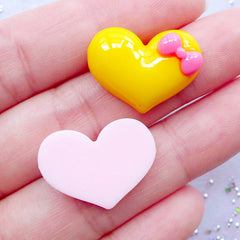 Kawaii Heart Flatbacks | Bow Heart Cabochon Assortment | Decoden Resin Cabochons | Hairbow Center | Valentine's Day Decor | Cute Embellishments (6 pcs / Mix / 21mm x 16mm)