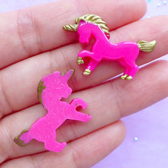 CLEARANCE Unicorn Cabochons | Fairytale Animal Cabochon | Decoden Supplies | Fairy Kei Jewelry DIY | Kawaii Embellishments (2pcs / Dark Pink / 28mm x 20mm / Flat Back)