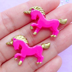 CLEARANCE Unicorn Cabochons | Fairytale Animal Cabochon | Decoden Supplies | Fairy Kei Jewelry DIY | Kawaii Embellishments (2pcs / Dark Pink / 28mm x 20mm / Flat Back)