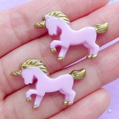 Fairy Kei Unicorn Cabochons | Magical Girl Phone Case Decoden | Kawaii Jewellery Making | Small Animal Embellishments (2pcs / Purple / 28mm x 20mm / Flat Back)