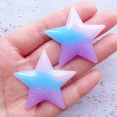 Galaxy Gradient Star Cabochons with Shimmer Glitter | Glittery Pastel Star Cabochon | Fairy Kei Decoden | Pastel Kei Phone Case | Kawaii Supplies (2pcs / Pink Blue Purple / 40mm x 38mm / Flat Back)