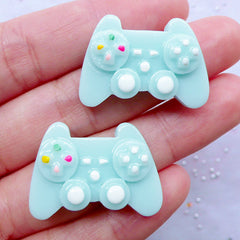 Video Game Controller Cabochons | Kawaii TV Gamer Resin Cabochon | Pastel Geek Cabochon | Decoden Phone Case | Flat Back Embellishments (2pcs / Baby Blue / 28mm x 20mm)