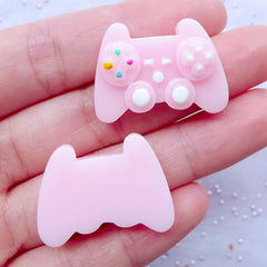 TV Game Controller Cabochons | Video Gamer Cabochon | Pastel Geek Phone Case | Kawaii Decoden Cabochons | Resin Flatback Embellishments (2pcs / Baby Pink / 28mm x 20mm)