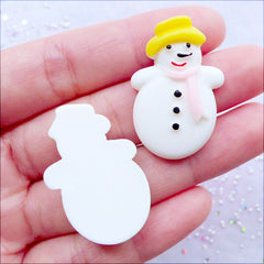 CLEARANCE Christmas Snowman Cabochons | Holiday Embellishments | Winter Cabochon | Kawaii Phone Case | Decoden Pieces | Christmas Party Supplies | Table Decoration (2pcs / 21mm x 33mm / Flat Back)