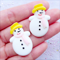 CLEARANCE Christmas Snowman Cabochons | Holiday Embellishments | Winter Cabochon | Kawaii Phone Case | Decoden Pieces | Christmas Party Supplies | Table Decoration (2pcs / 21mm x 33mm / Flat Back)