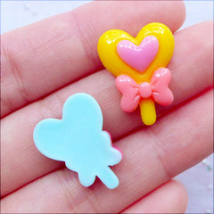 CLEARANCE Heart Magic Wand Cabochons | Kawaii Power Stick Cabochon | Transformation Rod Cabochon | Fairy Kei Resin Pieces | Decoden Supplies | Hair Bow Centers | Pastel Kei Jewellery DIY (3 pcs / Colorful Mix / 16mm x 20mm / Flat Back)