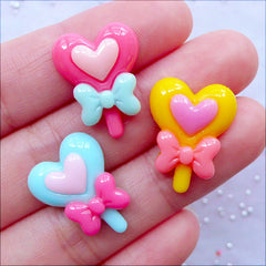 CLEARANCE Heart Magic Wand Cabochons | Kawaii Power Stick Cabochon | Transformation Rod Cabochon | Fairy Kei Resin Pieces | Decoden Supplies | Hair Bow Centers | Pastel Kei Jewellery DIY (3 pcs / Colorful Mix / 16mm x 20mm / Flat Back)